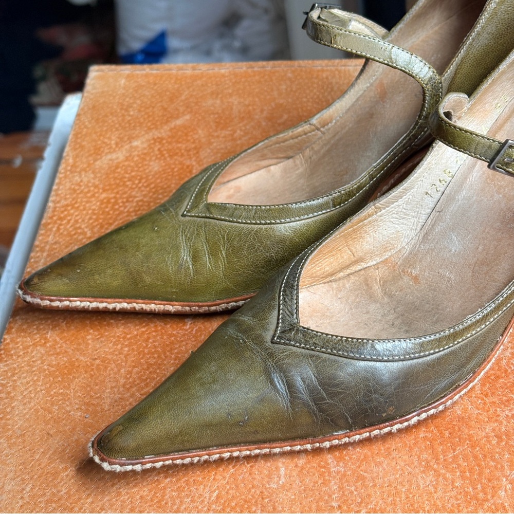 🥀Dries Van Noten Olive Leather Mary Jane Heels – Size 36 (Made in Italy)🥀